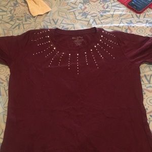 Red shirt with rhinestones